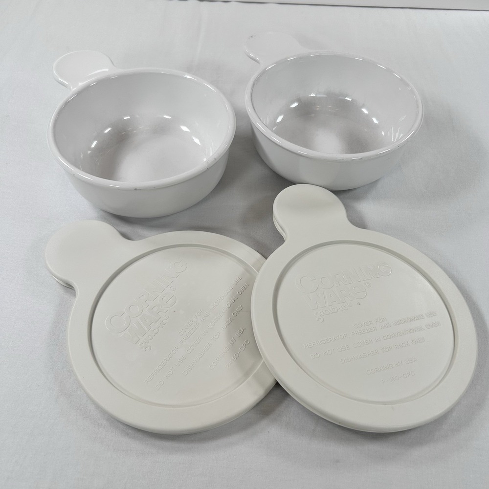 Set of 2 Corning Ware White GRAB IT Bowls P-150 w/ P-150-CPC Plastic Lids
